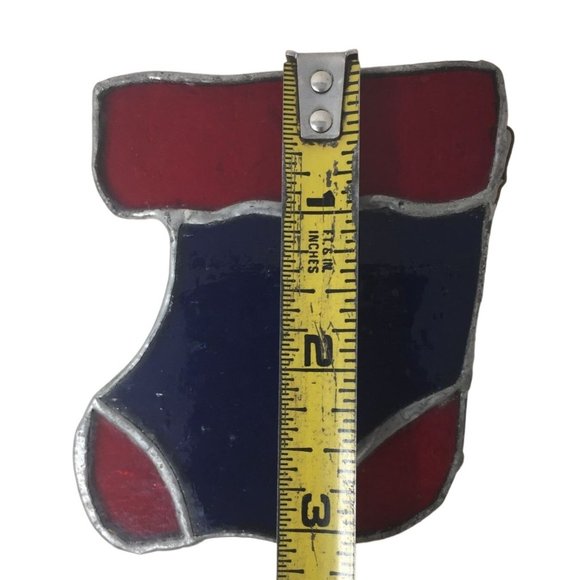 Stained Glass Christmas Stocking Ornament Suncatcher Red/Blue - Picture 4 of 5
